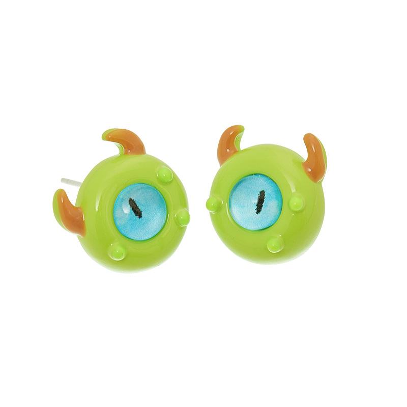

New funny green little monster silver needle earrings female niche cute cartoon wind ear jewelry earrings