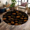 Coffee Bean Pattern On Black Print Round Rug, Living Room, Bedroom, Playroom Carpet, Non Slip Floor Mat, Gift