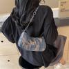 Trendy Denim Shoulder Bag 2024 Chic Chain Detail Medium Size Crossbody Bag For Women