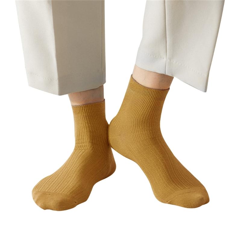 Solid Color Men Sock Spring Autumn Casual Basic Stocking Vertical Stripes Breathable Comfortable Casual Sports Socking