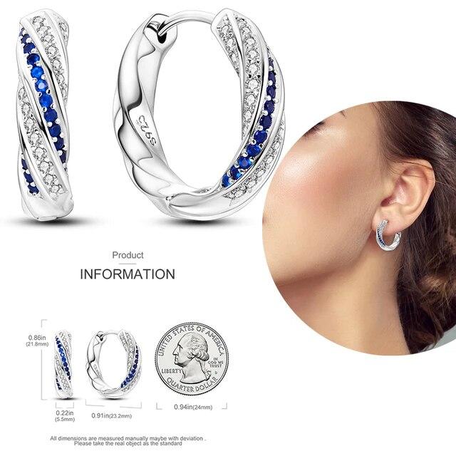 Brincos de argola de prata 925 para mulheres, brilhantes, pavê, cz, joias finas de luxo, brinco