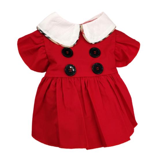 

Платье для питомца Кукольный воротник Летящие рукава Пуговицы Декор Плиссированный Тонкий Весна Осень M красный