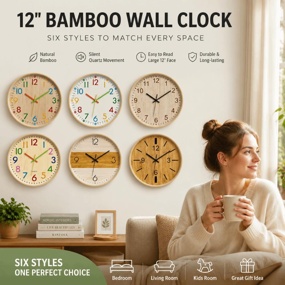 12 Inch Teaching Kids Wall Clock Silent Quartz Wall Clock Minimalist Wooden Wall Clock Office