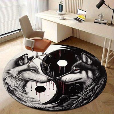 1pc Yin Yang Wolf Circular Rug - Home Decor, Office Round Carpet, Outdoor Gift for Wolves LoversRA1549