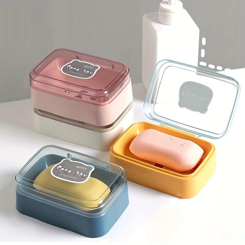 1pc Portable Soap Dish Soap Box With Lid Household Plastic Soap Holder Soap Rack For Bathroom Soap  Box Travel Essen