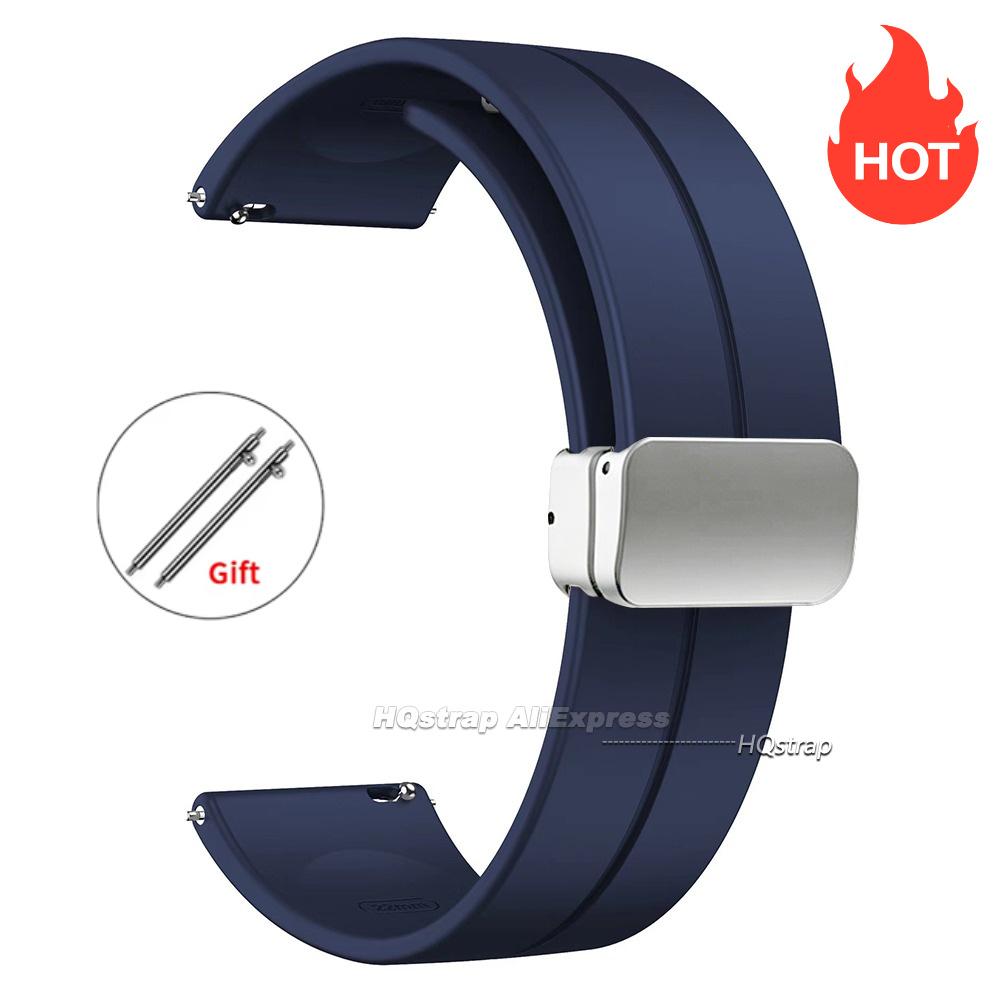 Magnetic Silicone Watch Strap 18mm 20mm 22mm Bracelet Magnetic Metal Buckle Wristband Quick Release Men Women Band Accessories