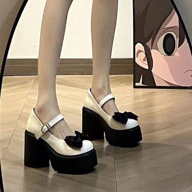 Plateau-Schuhe mit dickem Absatz Mary-Jane-Schuhe ohne Schleife süß und cool JK kleine Lederschuhe höhenverstellbare Einzel-Schuhe