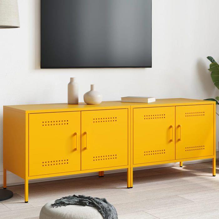VidaXL Meubles TV 2 pcs jaune moutarde 68x39x50,5 cm acier, support TV, buffet TV, meuble multimédia, banc TV, armoire hifi, 842941