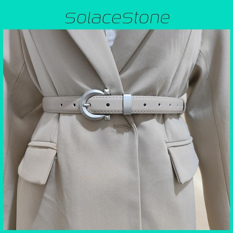 Women Solid Trendy Color Leather Belt With Metallic Buckle For Everyday Style