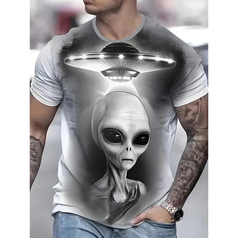

Мужская футболка с принтом инопланетянина, спортивная футболка с коротким рукавом и круглым вырезом для лета, для фитнеса и тренировок на открытом воздухе, мужская одежда 6XL