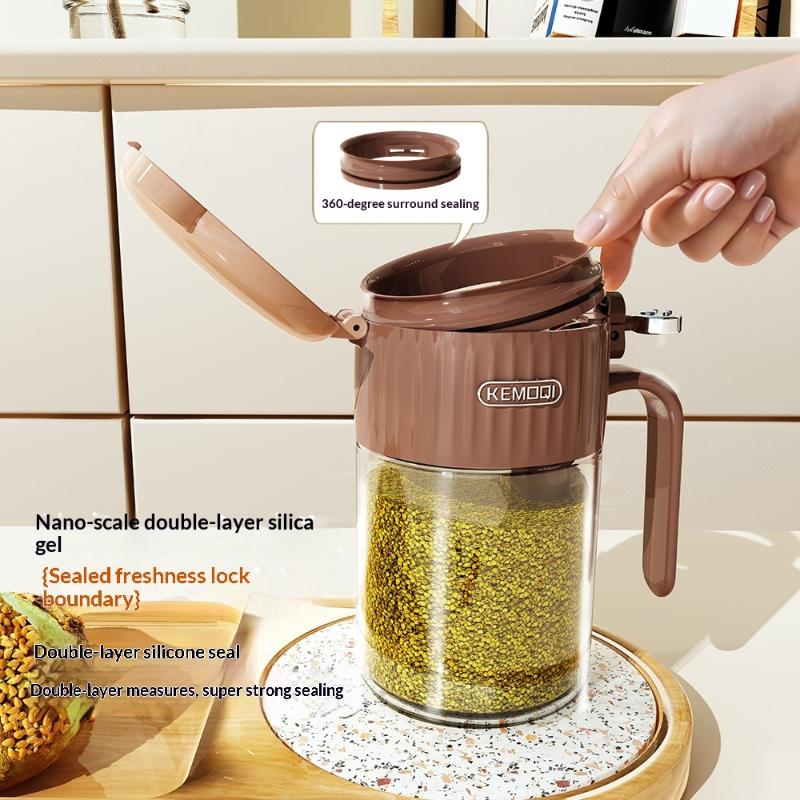 1Pc Moisture-Proof Sealed Seasoning Jar With Spoon Glass Kitchen Salt Seasoning Box Shaker For Spices And Condiments Kitchen