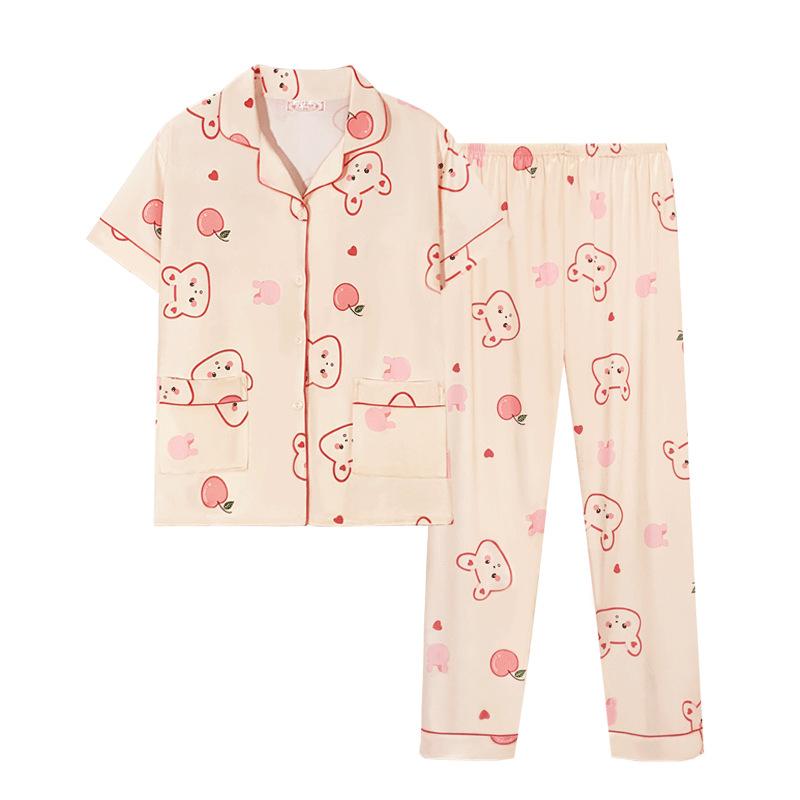 Sweet and Cute Pajamas Women's Summer Short-sleeved Trousers Girls Loungewear Suit