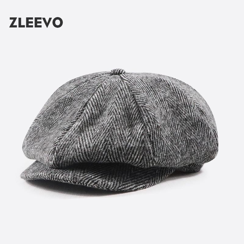 Yangguan/ZLEEVO Unisex Autumn/Winter Newsboy Cap - British Retro Style, Octagonal Design, Painter's Large Head Fit.