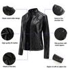 Women Casual Leather Jacket Rock Punk Motorcyclist Streetwear Autumn Stand-up Collar Slim Solid Female Leather Jackets