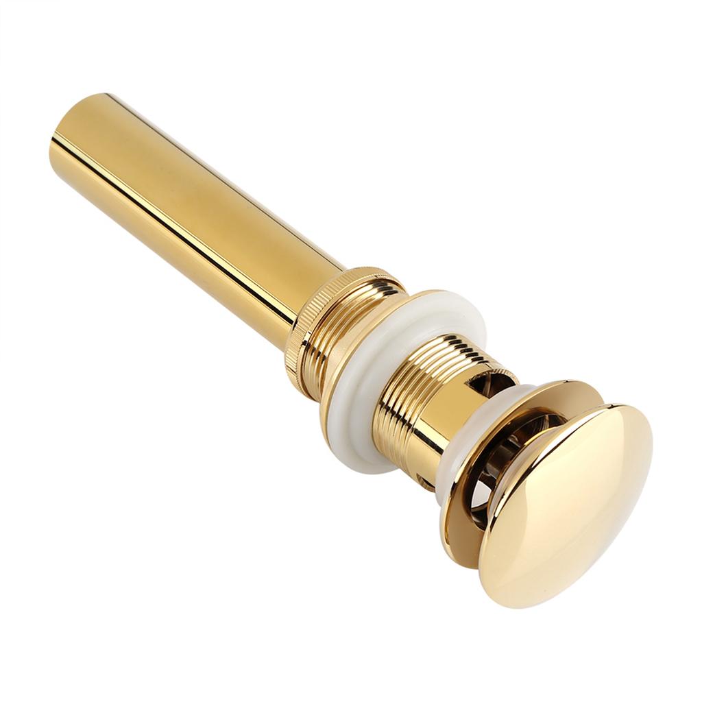 Kitchen Bathroom Basin Sink Solid Brass Pop Up Drain Stopper with Overflow Hole Golden