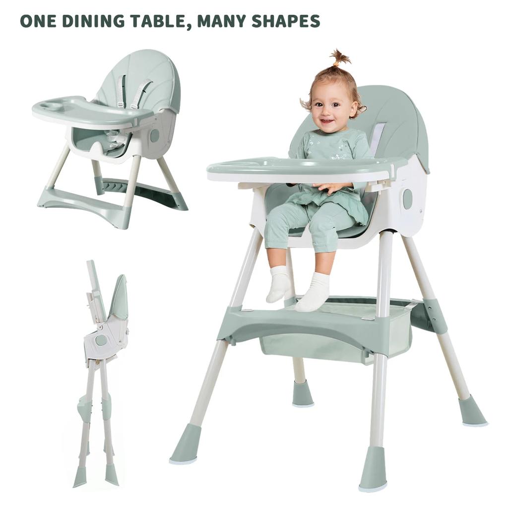 Foldable Baby High Chair, Feeding Chair, Table and Chair, Children's High Chair, Removable Double-layer Tray
