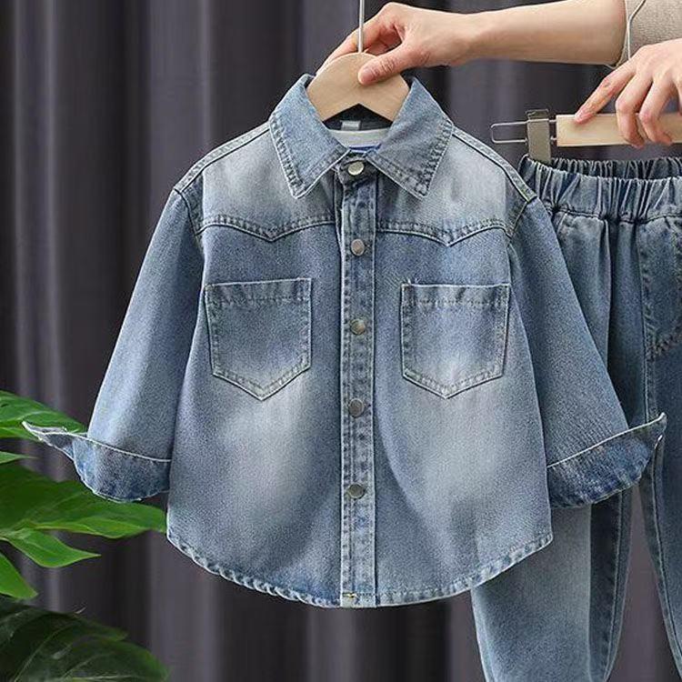 Boys' Denim Shirt & Jacket Set - Spring/Autumn Style: Trendy Two-Piece for Toddler