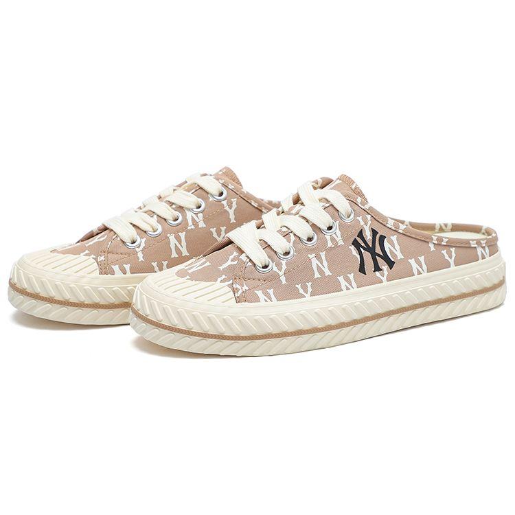 MLB Playball Mule Monogram Canvas Fashion Print Half Slippers Lightweight Breathable Low-Top Skate Shoes Unisex sneaker Beige 3AMUM212N-50BGD