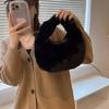 Faux Furs Shoulder Bag with Tie Zipper Casual Shoulder Bag Half Moon Purse Bag