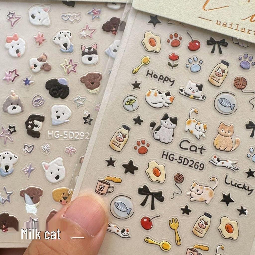 Cartoon Pet Embossed 3D Nail Art Stickers for Dogs, Cats & Devices