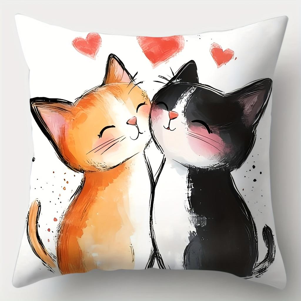 4Pcs Set, Sofa Pillow Covers, Kitten Family Pillowcases, 17.7"X17.7", Single-Sided Print, Home Decor, Sofa Lumbar Support Covers