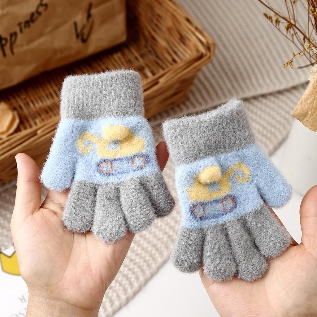 Luvas de Inverno Infantis Fofas de Urso Estilo Coreano - Quentes, À Prova de Frio, Design de Cinco Dedos para Meninos e Meninas