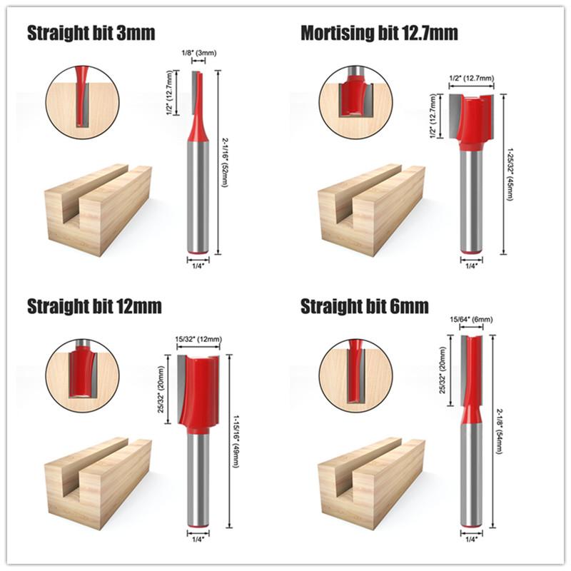 15pcs 1/4inch 8mm 6mm Router Bit Set Trimming Straight Milling Cutter for Wood Bits Tungsten Carbide Cutting Woodworking