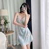 2025 Women's Pure Desire Ice Silk Robe with Lace Trim & Spaghetti Straps, Solid Color, Simple, Chest-Padded Homewear