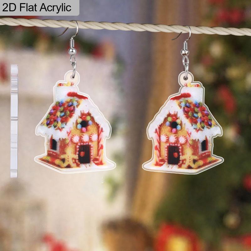 2D Flat Candy House Dangle Earrings, Lightweight Acrylic Material, Suitable for Women, Ideal for Party Gifts, Jewelry, and Christmas Gifts.