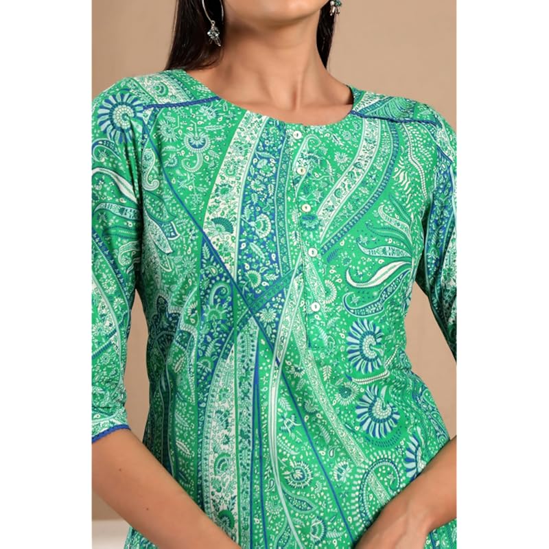 W for Woman Dark Green Paisley Printed Cotton Kurta and Pant Set
