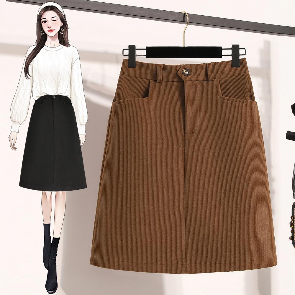 

DIMANAF Большой размер 2025 Новые зимние женские юбки Короткие Вельветовые Свободные Повседневные Эластичная талия Модные Женские Толстые 5XL коричневый