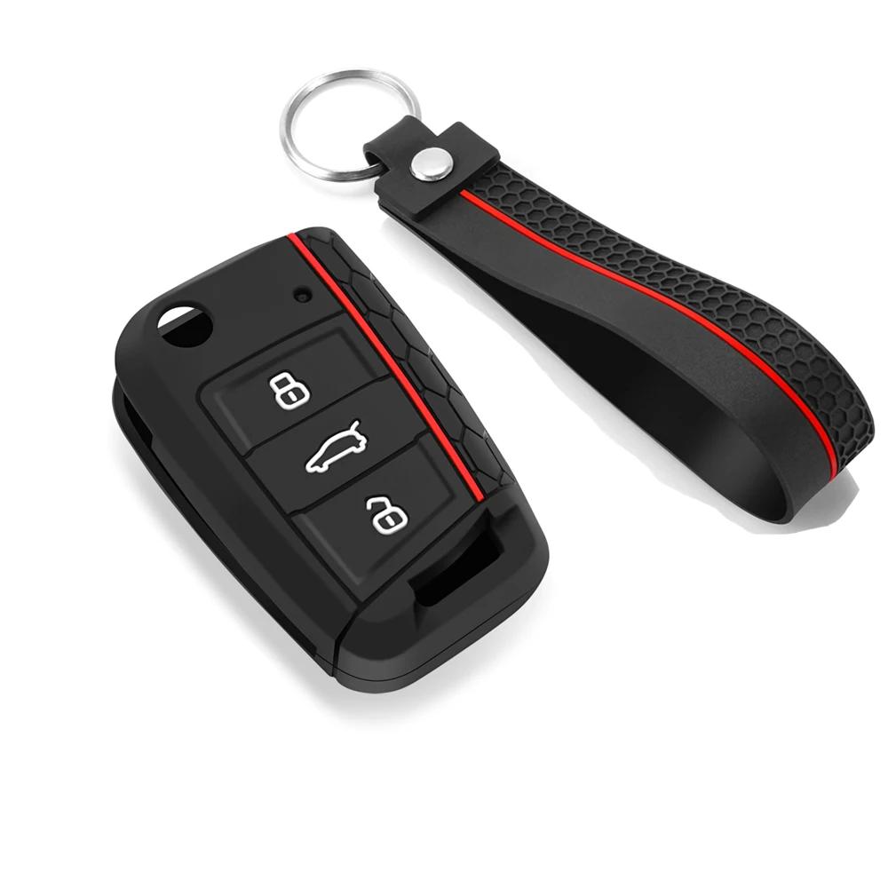 

Силиконовый чехол для ключа автомобиля Защитная сумка для VW Volkswagen Golf 7 MK7 Tiguan MK2 SEAT Ateca Leon FR 2 Ibiza Для Skoda Octavia A7 чёрный