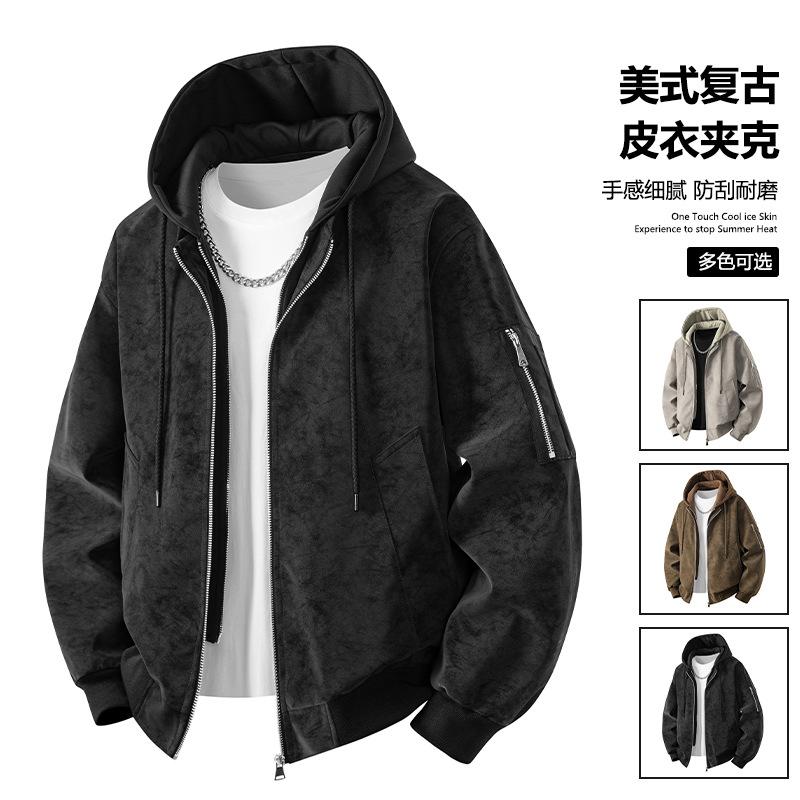 American vintage men's leather jacket, new PU fleece M-XL versatile leather jacket and jacket
