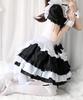 [Milky Time] Maid Costume Cosplay Dress, Puff Sleeves, Mini Length, Light Blue, Black and White (Includes Black and White Ribbon)