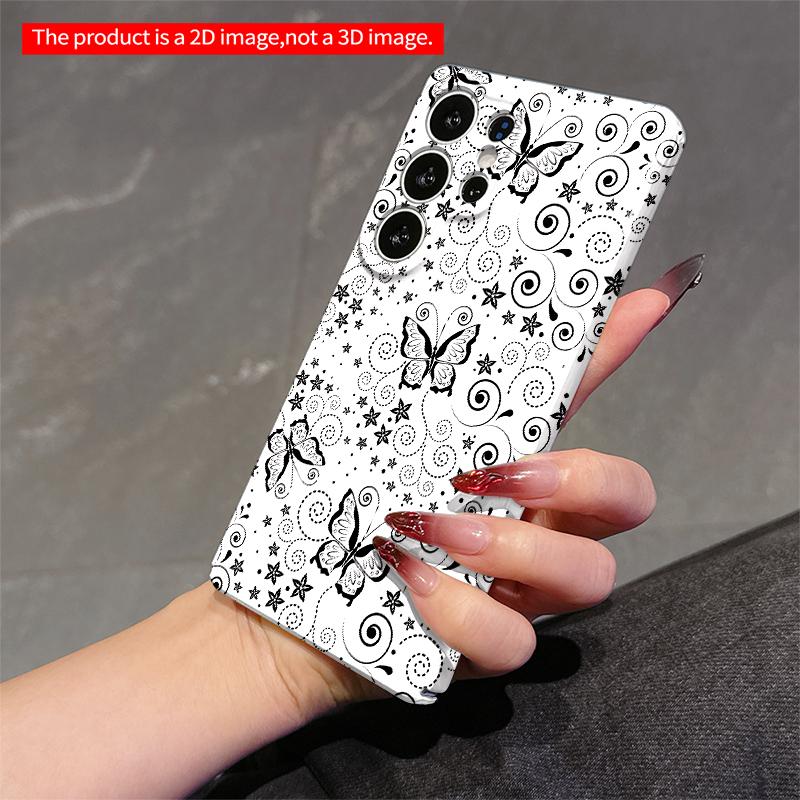 2DFlat Samsung Phone Case Black and White Butterfly Floral Pattern Phone Case Applicable To Galaxy S22 S23 S24 S25ULTRA S26 A12 A13 A14 A15 A16