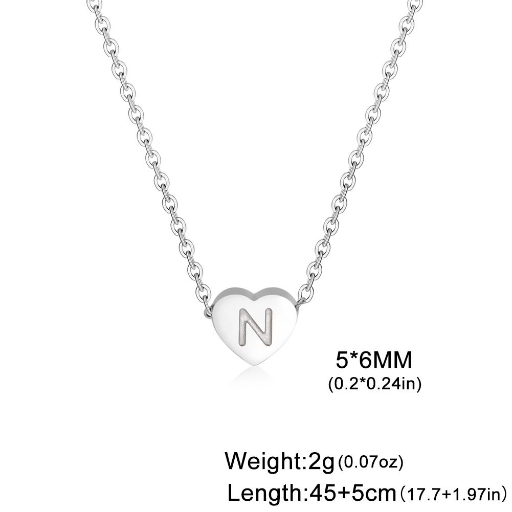 

Love Heart Necklace Women Men Stainless Steel Jewelry A-Z 26 Letters Name Initials Pendant Couple Trend New Year Christmas Gifts Steel Color&45cm