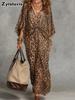 Leopard Print V-Neck Belted Maxi Dress for Women
