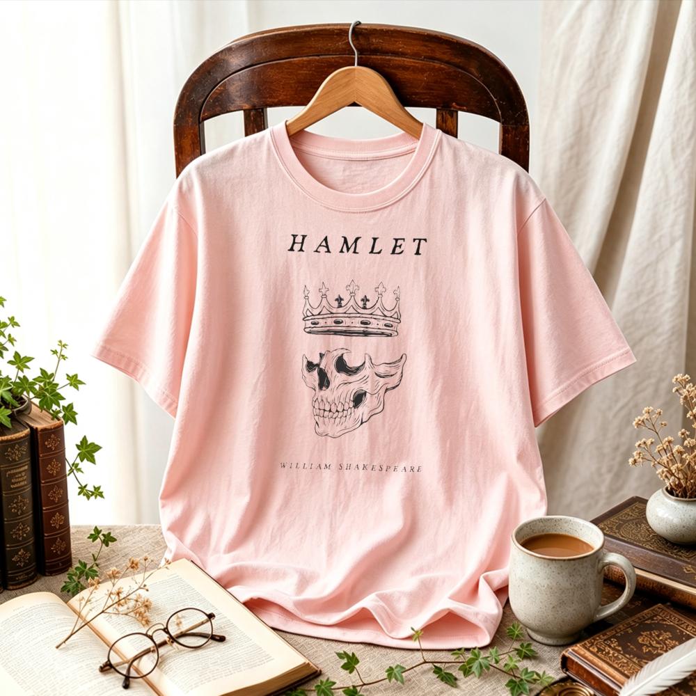 Women Hamlet Shakespeare Skull Crown Graphic T Shirt Academia Literary Book Lover Tee Vintage Reader Casual Literature Fan Tops