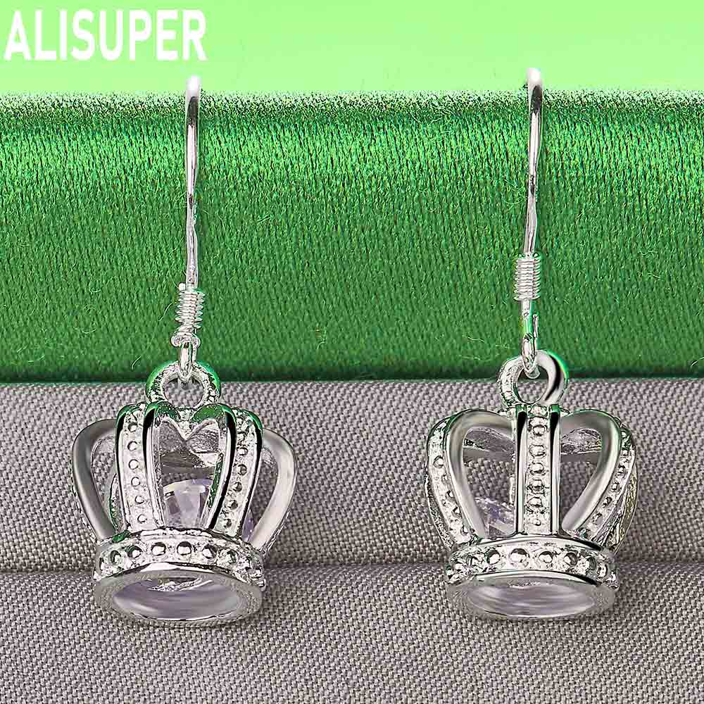 925 Sterling Silver Openwork Crown Pendant Earrings Set With AAA Zircon - Fashion Gift Jewelry