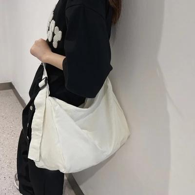 New Canvas Casual Messenger Women's Handbag High Quality Vintage Teenager Shoulder Bags Solid Color Handbag Crossbody Bags