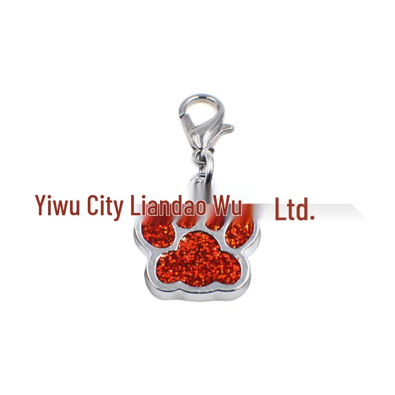 Small Glitter Dog Paw Print Pendant - Zinc Alloy Pet ID Tag (17x18mm)