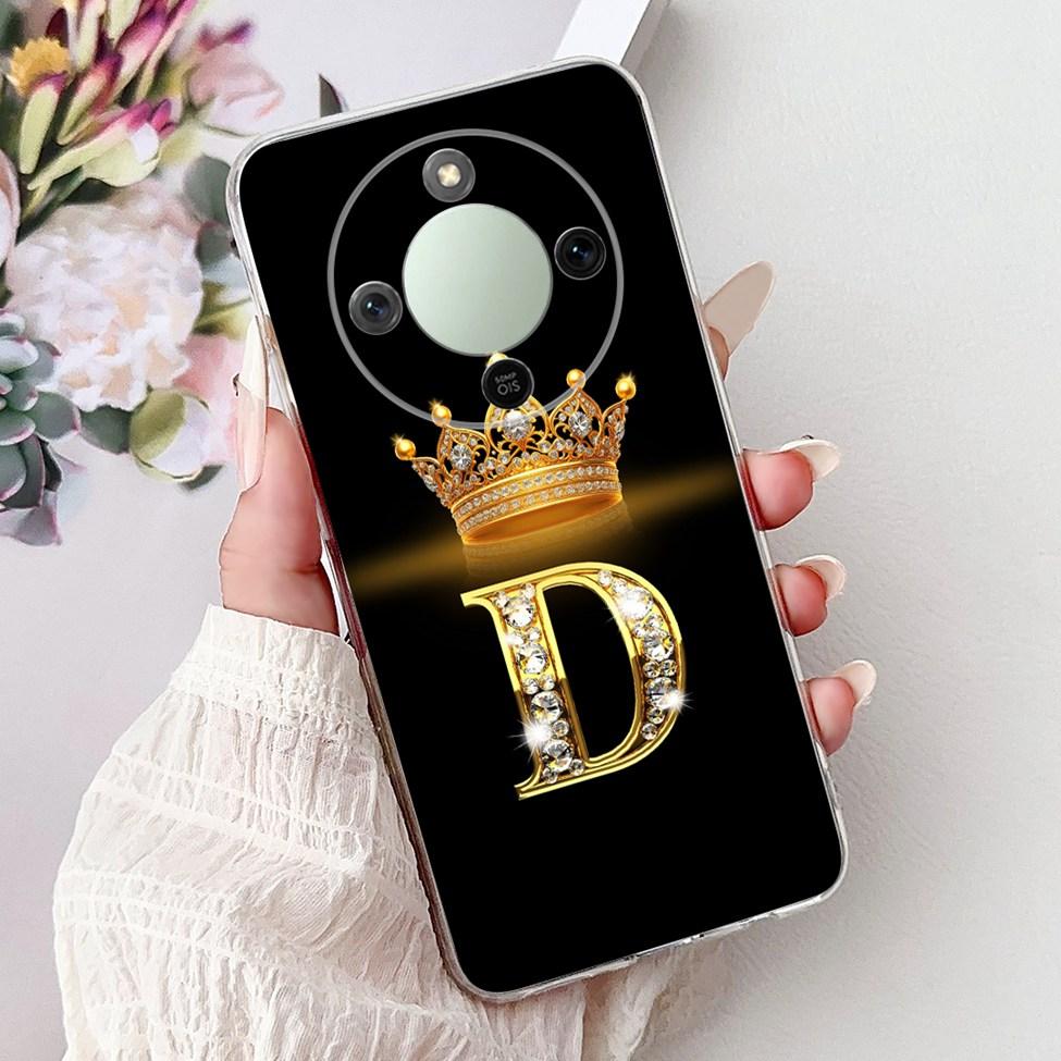 5G For Honor X70 MTN-AN00 Case For Honor X70 Cover Clear Luxury A-Z Letters Fashion Flowers Crown Soft Bumper Casing