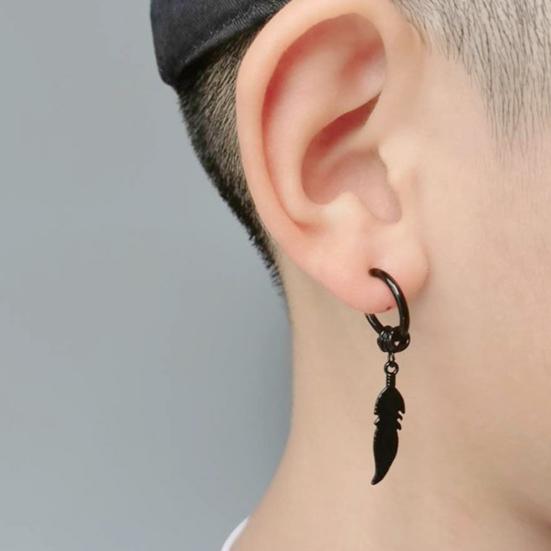 1 Pair Feather Shape Drop Earrings Small Vintage Piercing Round Clip Earrings Jewelry Accessory