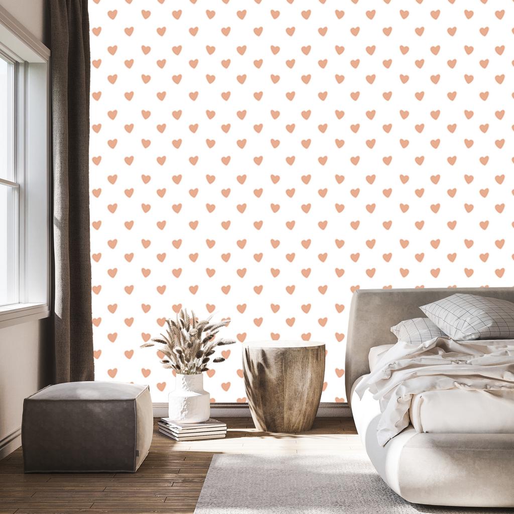 Hearts Wallpaper White, Cream and Peach 50x1000
