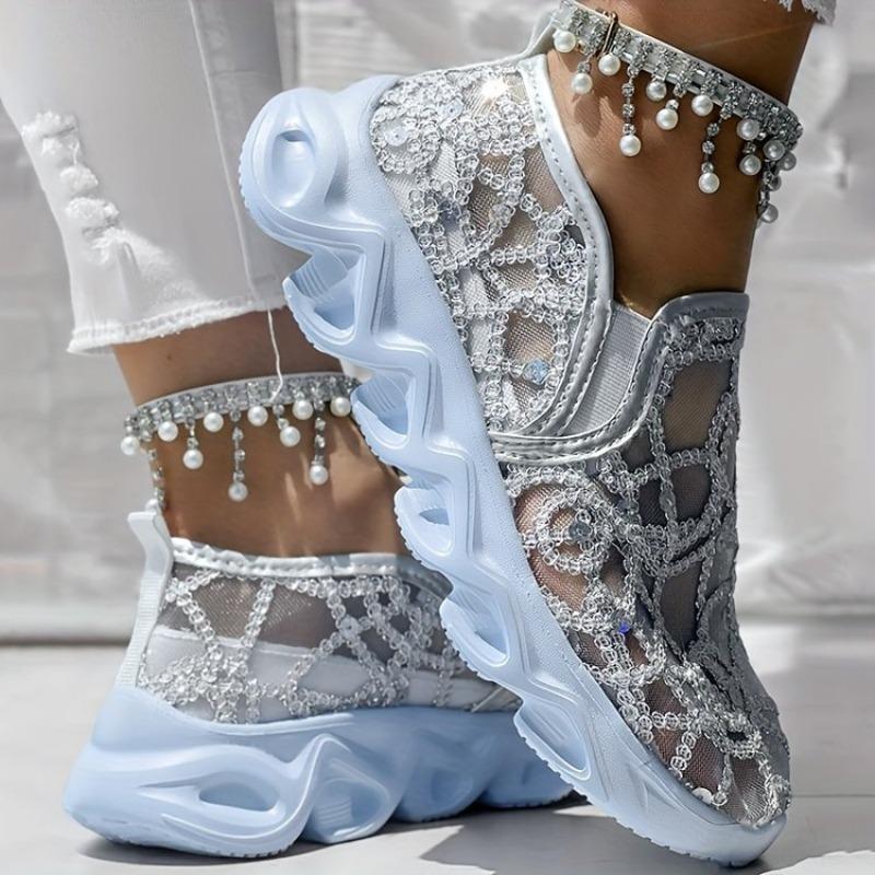 Fashion Women's Mesh Sequined Sports Shoes Light Comfort Running Shoe Casual Versatile Soft Sole Breathable Women Shoes Zapatillas Mujer