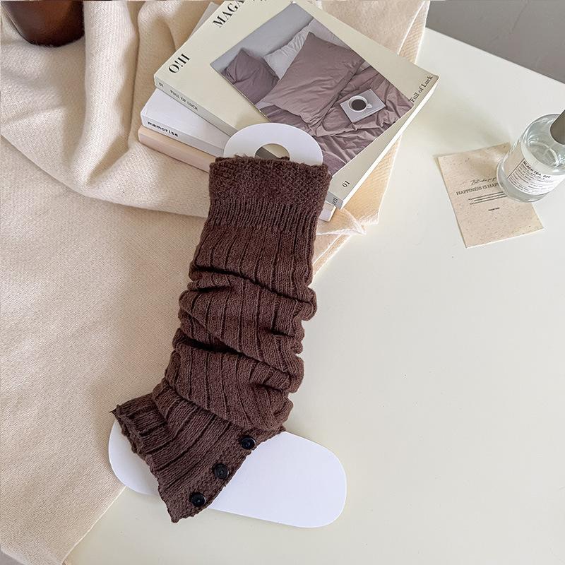

Женские осенние новые однотонные вязаные носки-гольфы с пуговицами, подчеркивающие стройность 1 pair кофейный