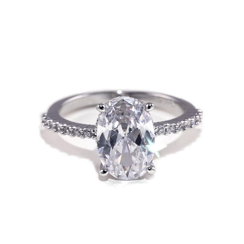 925 Sterling Silver Oval Finger Ring Band Dazzling Brilliant CZ Stone Four Prong Setting Classic Wedding Anniversary Gift