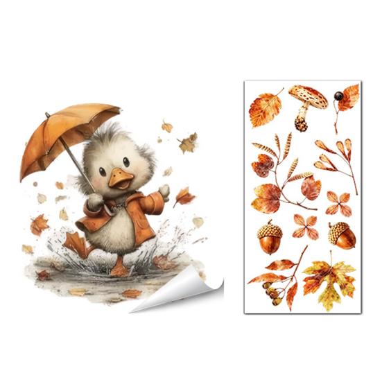 Decorative Window Film for Autumn Decor Static Sticker with Cute Animals & Maple Leaves, Removable Harvest Durable Clings Store Fronts