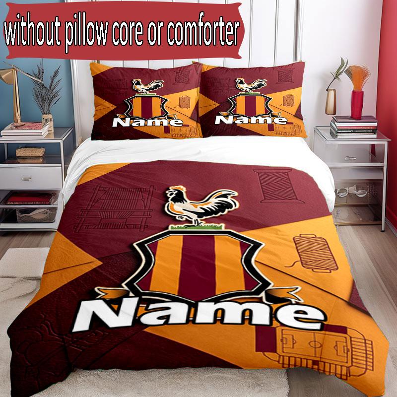 3pcs Duvet Cover Set (1*Duvet Cover + 2*Pillowcase, Without Core), Custom Name Bradford City AFC Pattern Bedding Set, Home Bedroom Decor Gift