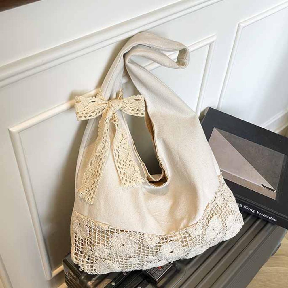 Tote Bag Flower Beach Bag Hollow Out Hollow Shoulder Bag Simple Solid Color Woven Bag  Girls